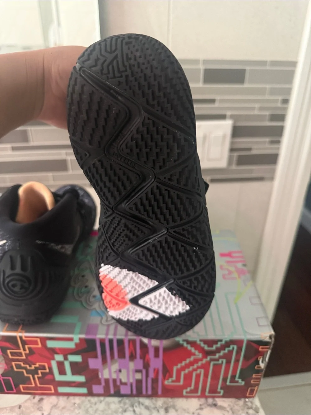 Nike Kybrid GS black Basketball Sneakers with Pink Trim and Mixed Grey Pattern